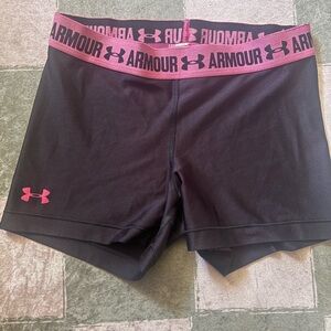 Under Armour Women's Black Shorts with Pink Waistband